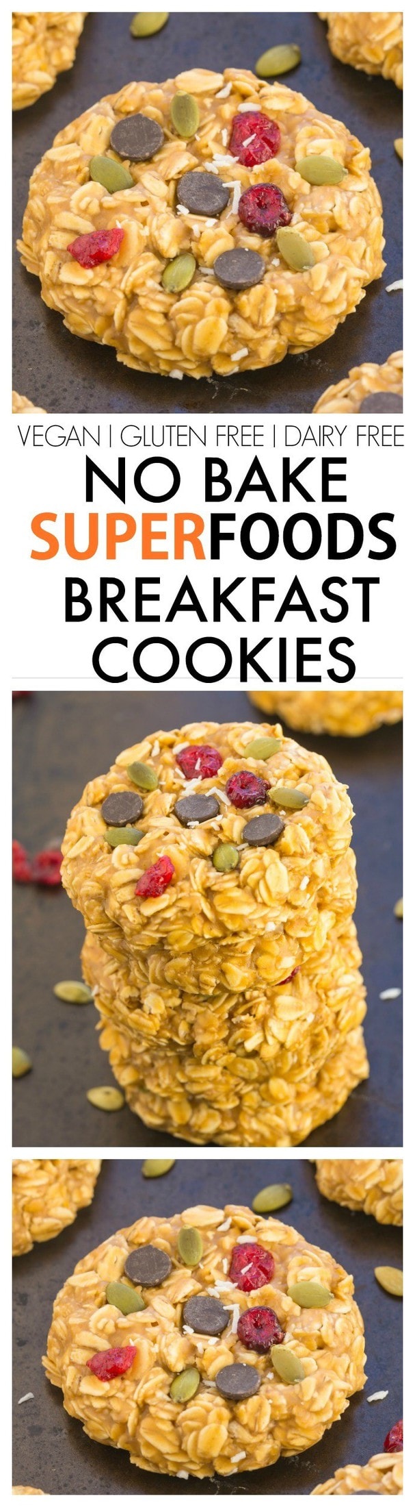 Healthy No Bake Superfoods Breakfast Cookies- Ready in just 5 minutes and packed full of healthy ingredients to keep you satisfied for hours! {vegan, gluten free, refined sugar free recipe}