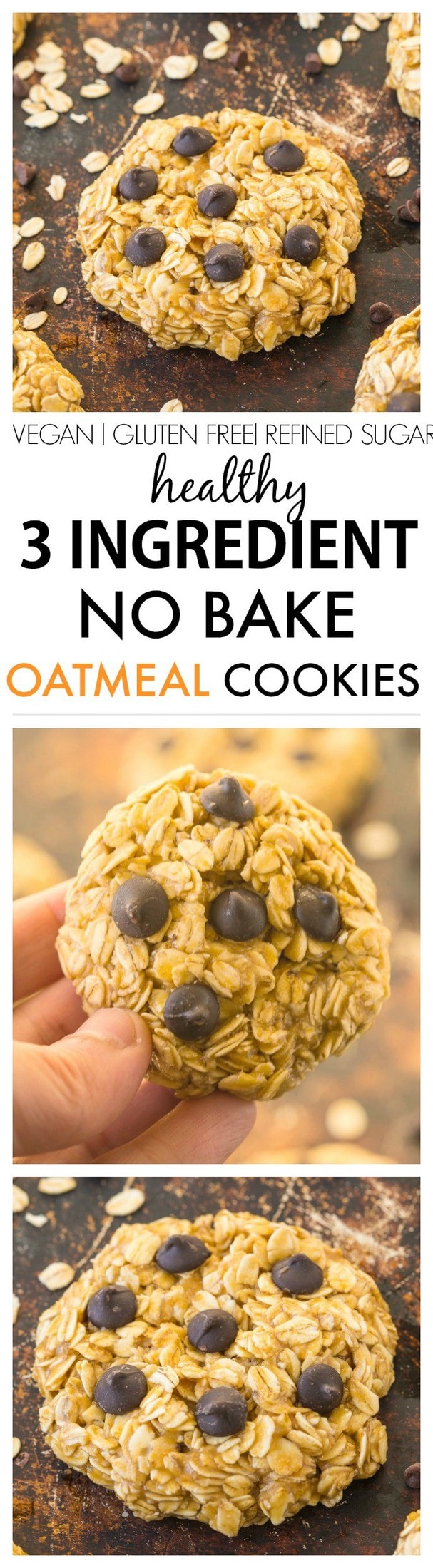 Healthy 3 Ingredient No Bake Oatmeal Cookies