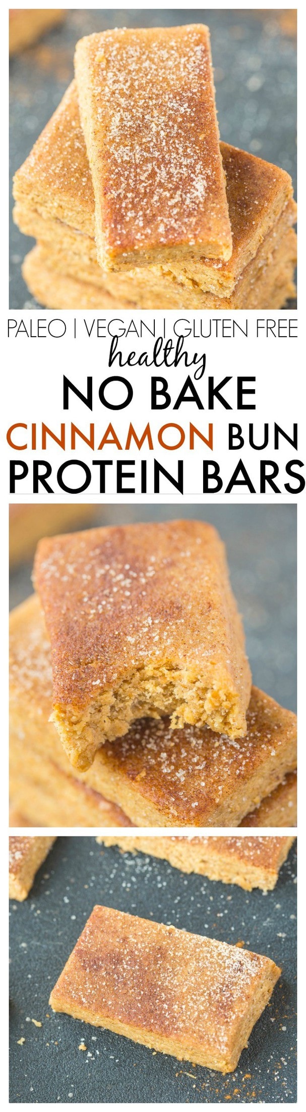 Healthy No Bake Cinnamon Bun Protein Bars-Just 10 minutes and 1 bowl to whip these up- Soft, chewy and no refrigeration needed- They taste like dessert! {vegan, gluten free, sugar free + paleo option!}- thebigmansworld.com