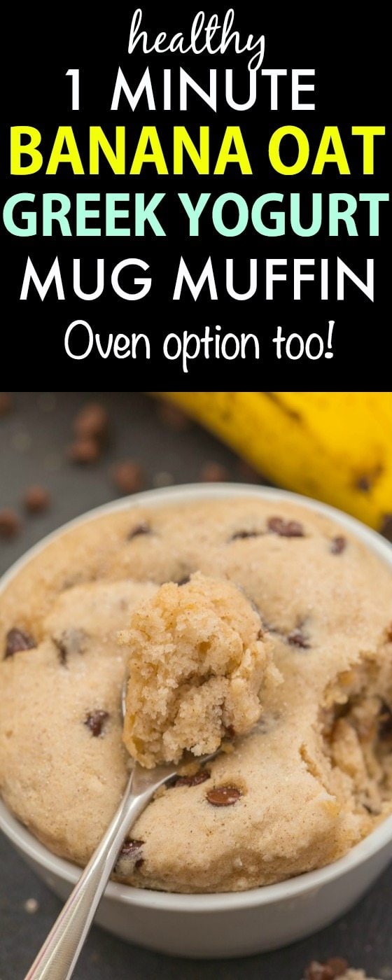 Healthy Flourless 1 Minute Greek Yogurt Banana Oat Muffin- Quick, easy and SO delicious with NO oil, butter, flour or sugar! {vegan, gluten free, dairy free, sugar free recipe}- thebigmansworld.com