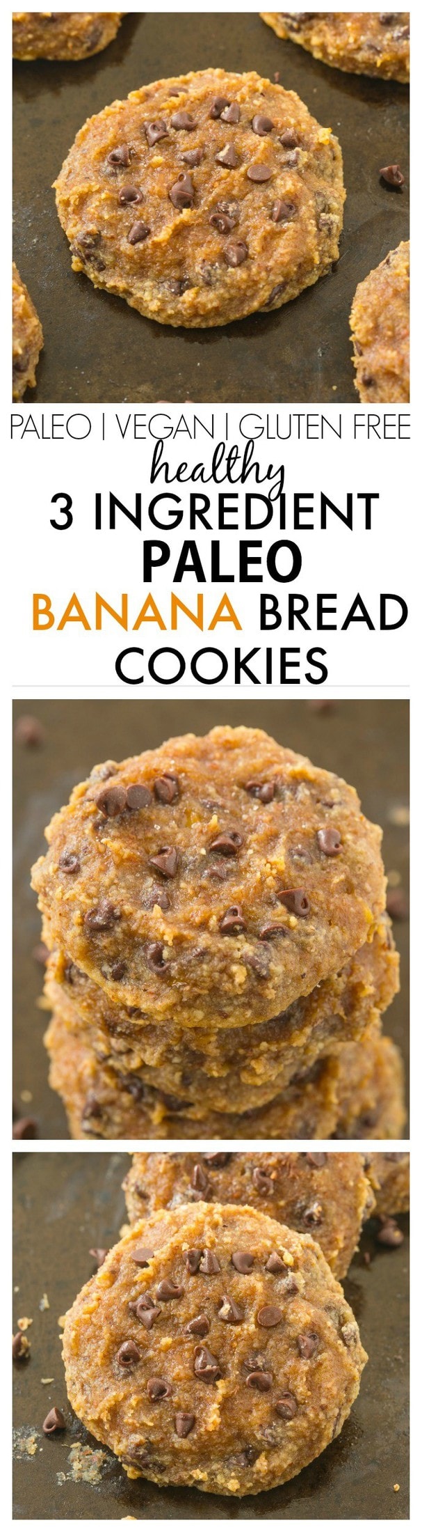 Healthy 3 Ingredient Paleo Banana Bread Cookies- Soft and EXTRA chewy cookies which taste like a nutty banana bread- NO butter, oil, flour or sugar! {vegan, gluten free, paleo recipe}- thebigmansworld.com