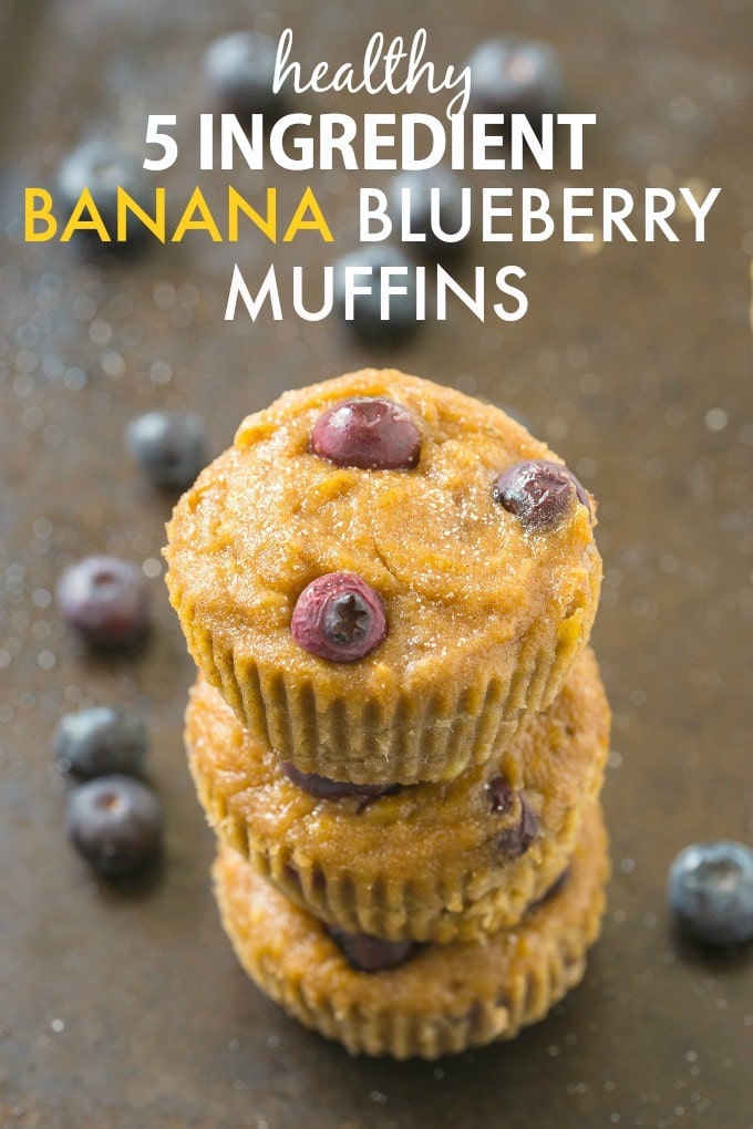 healthy 5 ingredient banana blueberry muffins