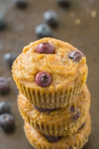 Healthy 5 Ingredient Banana Blueberry Muffins which are SO moist, gooey yet tender on the outside with NO butter, oil, sugar or grains! {vegan, gluten free, paleo recipe}- thebigmansworld.com