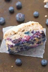 Healthy Flourless Blueberry Breakfast Cake- Light and fluffy on the inside, tender on the outside, have a guilt free dessert for breakfast- NO butter, oil, flour or sugar! {vegan, gluten free, paleo recipe}- thebigmansworld.com