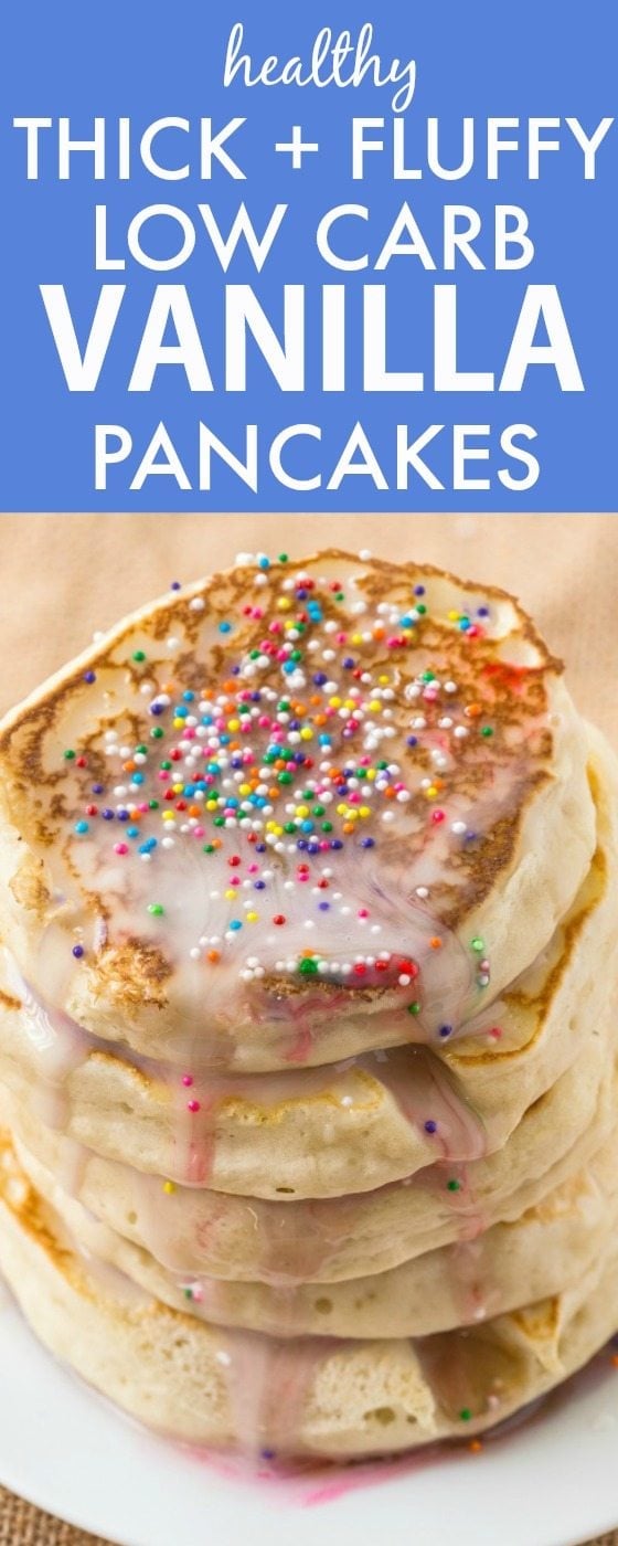 Healthy Thick and Fluffy Low Carb Pancakes which are SO easy, delicious and low in calories but you wouldn't tell- The best low carb pancakes out there! {grain free, gluten free, paleo recipe}- thebigmansworld.com