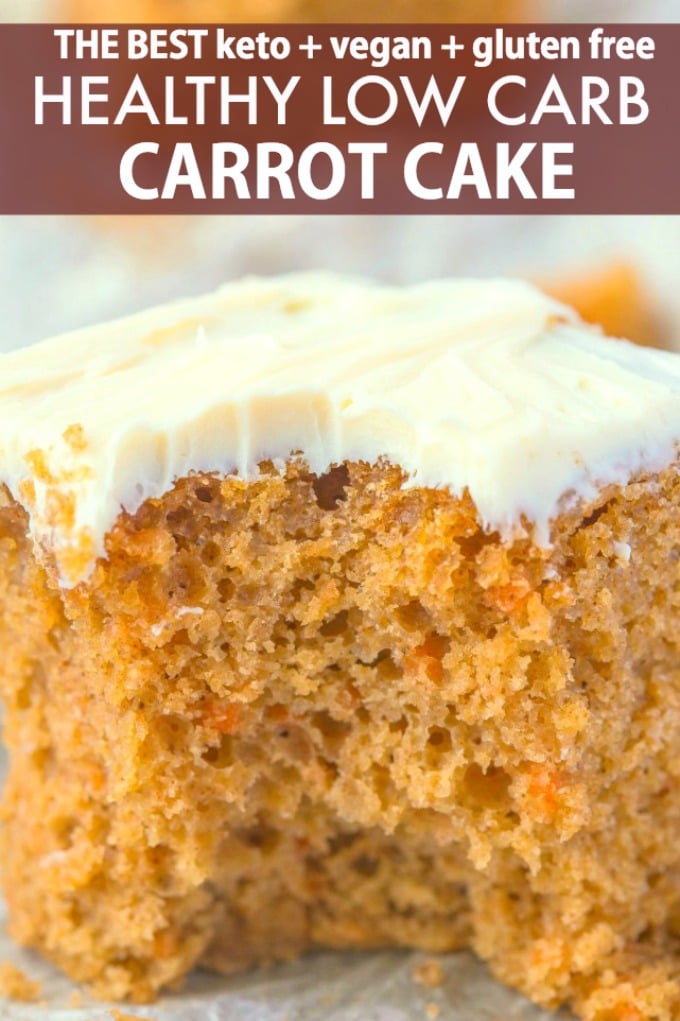 A slice of healthy low carb keto carrot cake topped with a healthy cream cheese frosting