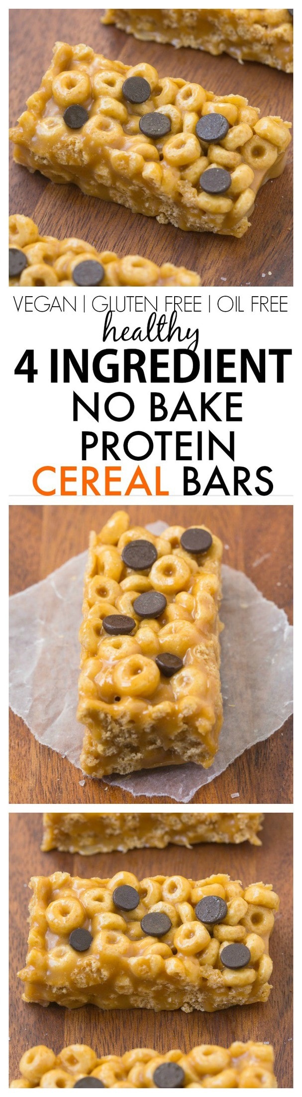 Healthy 4 Ingredient No Bake Protein Cereal Bars- Super easy, healthy, homemade protein cereal bars with NO nasties at all! {vegan, gluten free, oil free recipe}- thebigmansworld.com