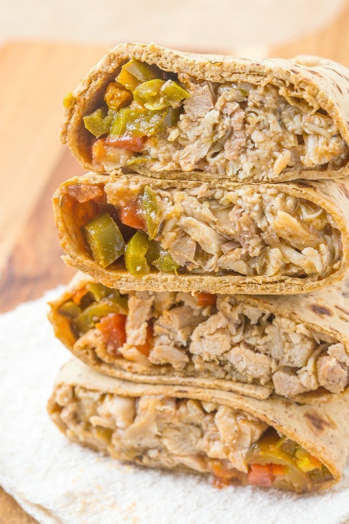 Healthy LOW CARB Mexican Chicken Wraps using a delicious flatbread which doesn't taste low carb at all- The filling is a flavor lover's dream- Sweet, spicy and filling! Freezer friendly too!