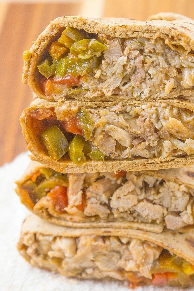 Healthy LOW CARB Mexican Chicken Wraps using a delicious flatbread which doesn't taste low carb at all- The filling is a flavor lover's dream- Sweet, spicy and filling! Freezer friendly too!