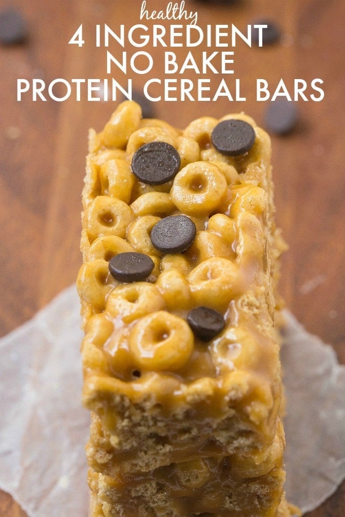 Healthy 4 Ingredient No Bake Protein Cereal Bars- Super easy, healthy, homemade protein cereal bars with NO nasties at all! {vegan, gluten free, oil free recipe}- thebigmansworld.com