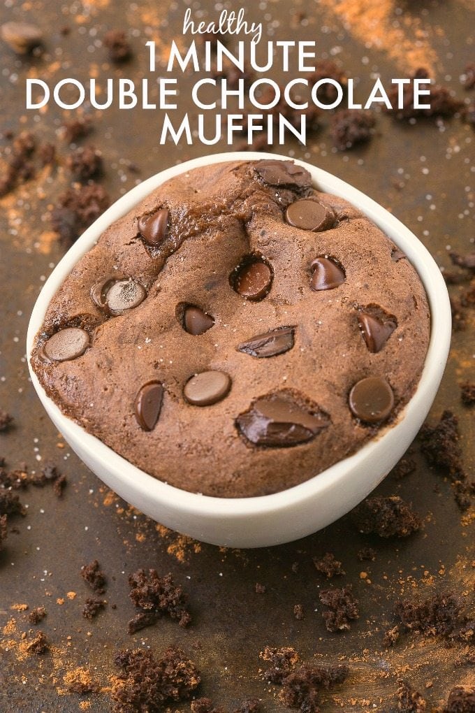 Sunn 1 Minutt Dobbel Sjokolade Muffin laget UTEN smør, ingen olje, ingen mel og ingen sukker, men du vil aldri fortelle! Ovn alternativ også! {vegan, glutenfri, kornfri, paleo oppskrift}- thebigmansworld.com