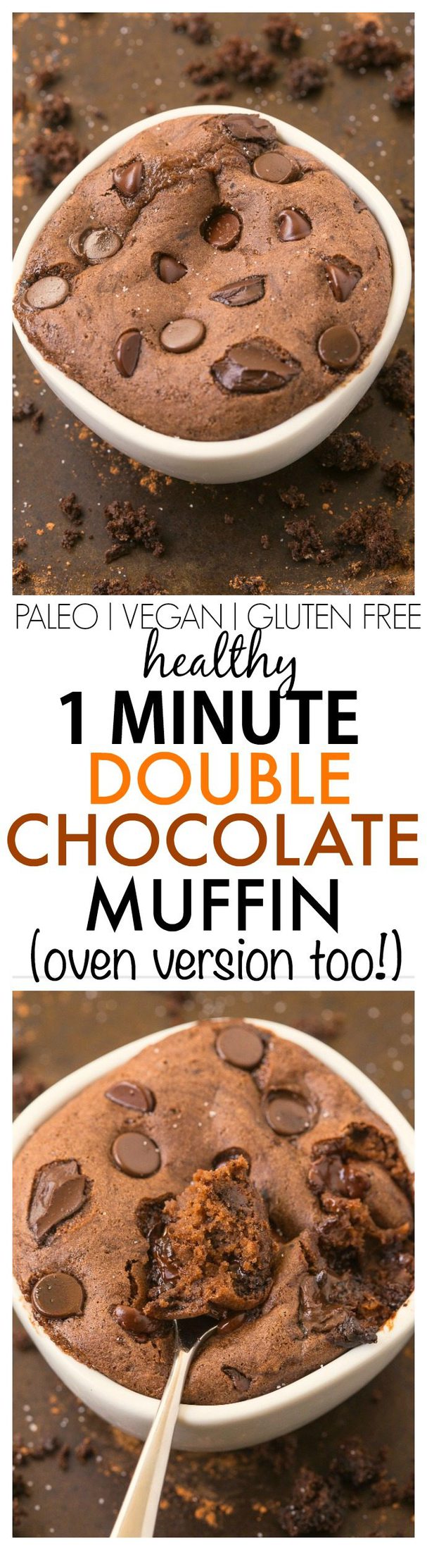 Healthy 1 Minute Double Chocolate Muffin made with NO butter, NO oil, NO flour and NO sugar but you ' d never tell! Opcja piekarnika też! {wegańskie, bezglutenowe, bez ziarna, przepis paleo} - thebigmansworld.com