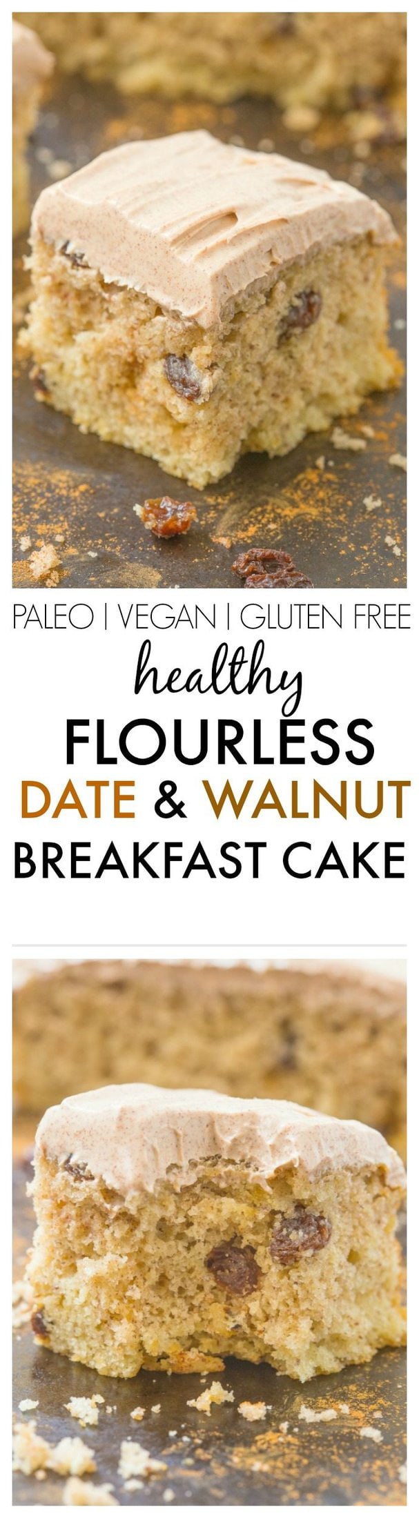 Healthy Flourless Date and Walnut Breakfast Cake naturally sweetened and made with NO butter, oil, flour or sugar but 100% delicious and satisfying and EASY! {vegan, gluten free, paleo recipe}- thebigmansworld.com