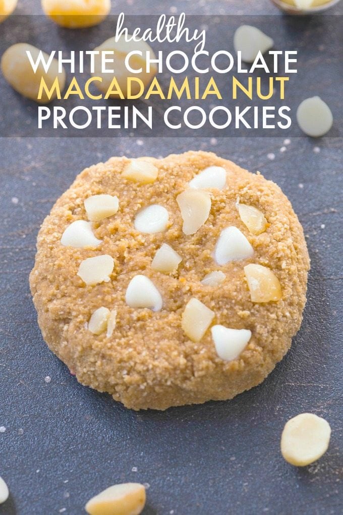 Protein cookies with white chocolate chips and macadamia nuts