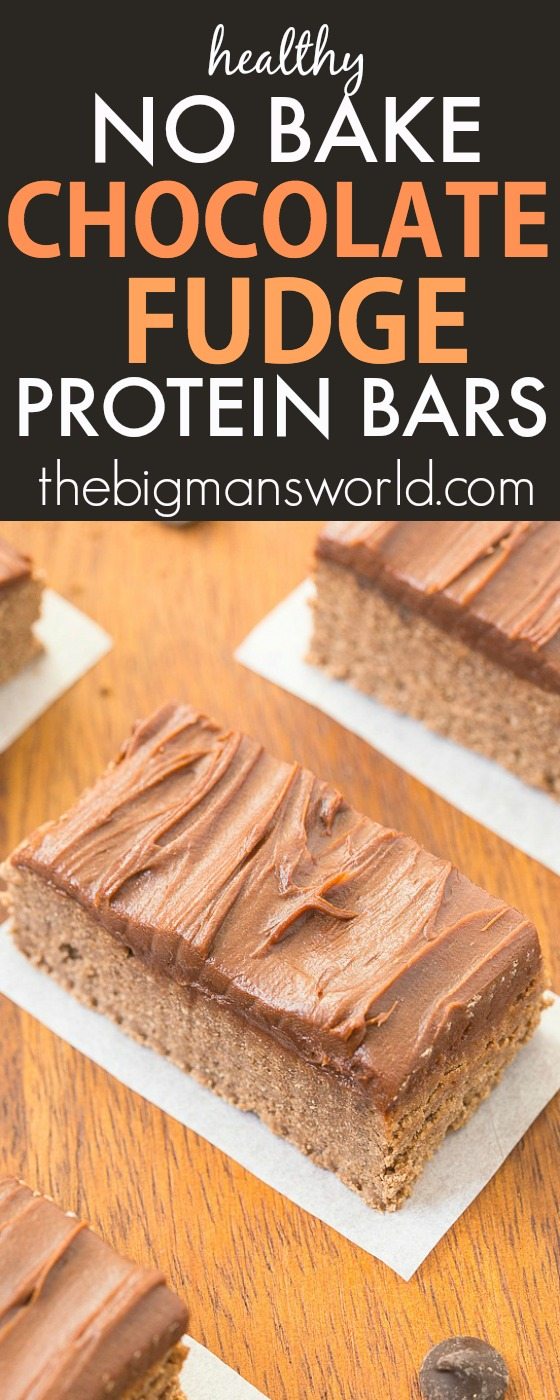 Healthy No Bake Chocolate Fudge Protein Bars- These taste like dessert but are SO easy and healthy- NO nasties and completely sugar AND grain free! {vegan, gluten free, paleo recipe}- thebigmansworld.com
