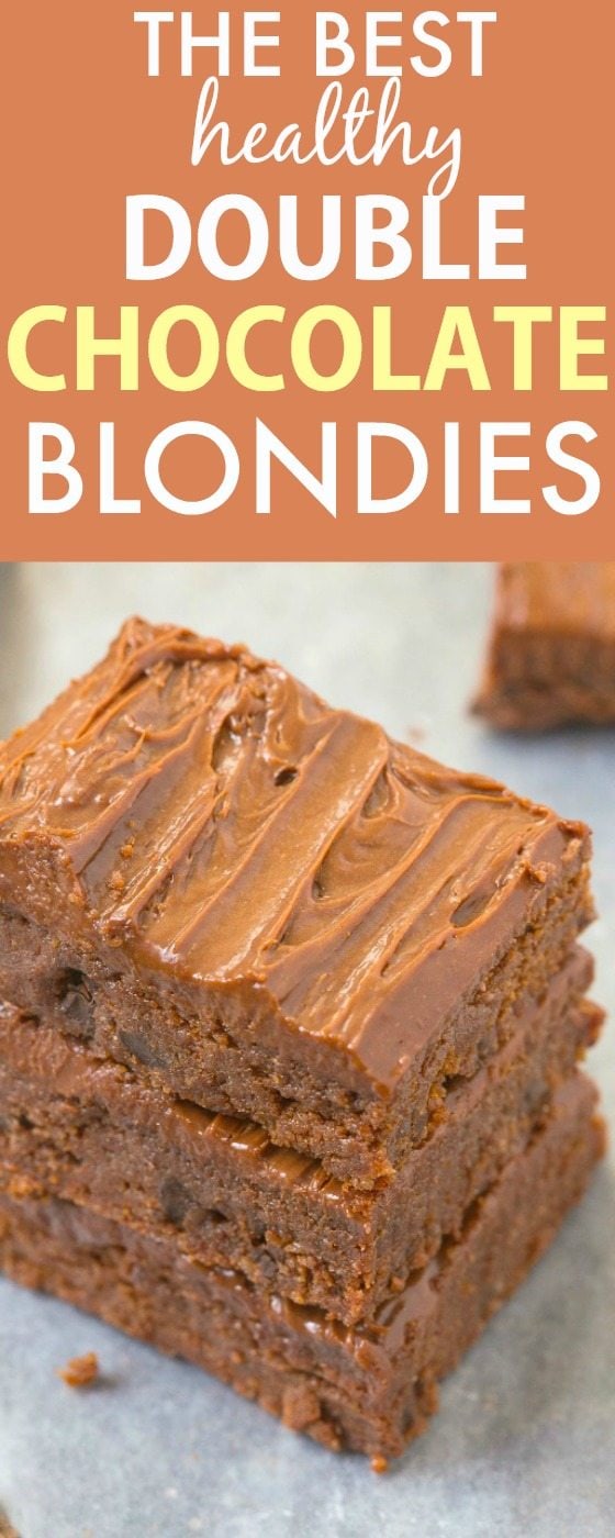 The BEST (secretly healthy!) Double Chocolate Blondies made with NO butter, oil, grains or white sugar! Ready in minutes and diet friendly! {vegan, gluten free, paleo recipe}- thebigmansworld.com