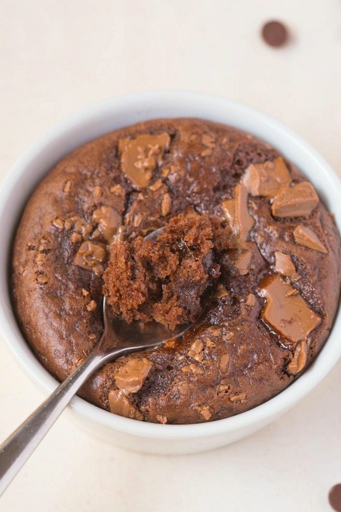 The ultimate healthy 1 Minute Brownie which is moist, gooey and LOADED with chocolate goodness but with NO butter, NO oil, NO grains and NO sugar- Oven directions too! {vegan, gluten free, paleo recipe}- thebigmansworld.com