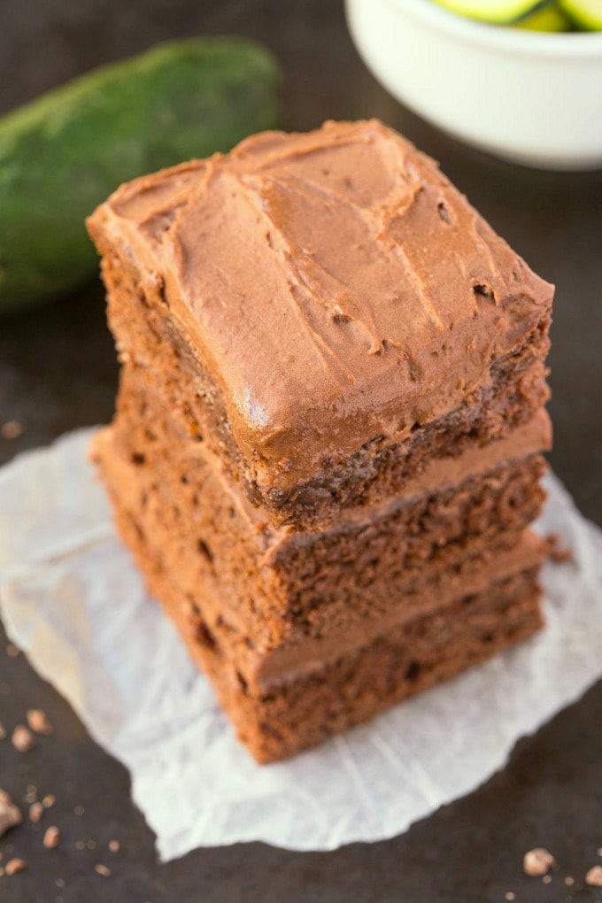 Chocolate Zucchini Cake loaded with shredded zucchini, cocoa and unsweetened applesauce