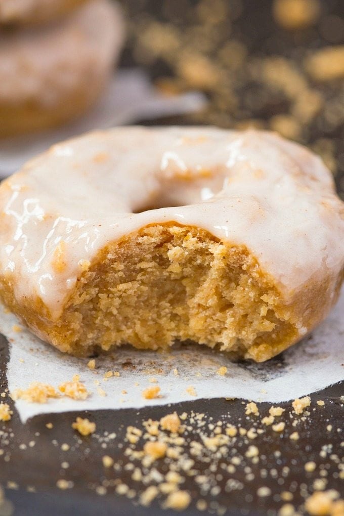 Healthy Flourless Cinnamon Bun Breakfast Doughnuts- Fluffy and satisfying doughnuts made with NO butter, NO oil, NO flour and NO sugar yet tastes amazing- The Glaze is protein packed too! {vegan, gluten free, paleo recipe}- thebigmansworld.com
