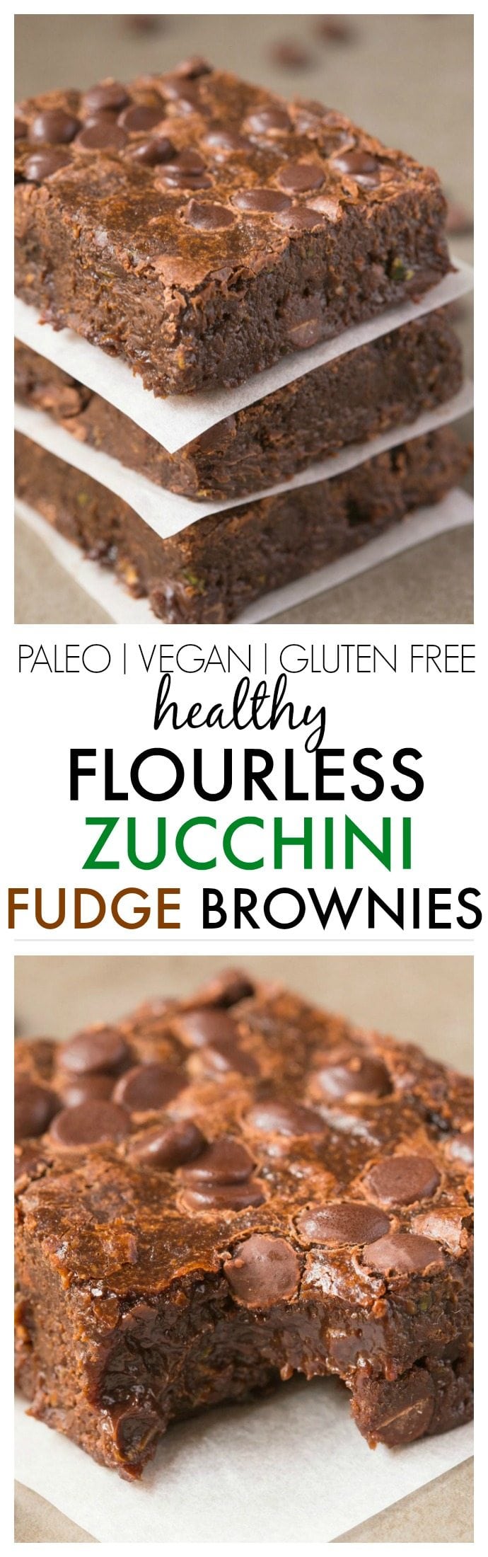 Healthy Flourless Zucchini Fudge Brownies made with NO butter and NO flour and ridiculously easy- Hands down, BEST brownies ever! {vegan, gluten free, paleo recipe}- thebigmansworld.com