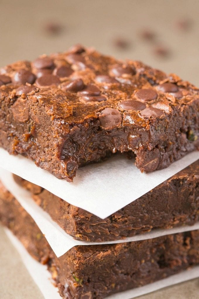 Healthy Flourless Zucchini Fudge Brownies made with NO butter and NO flour and ridiculously easy- Hands down, BEST brownies ever! {vegan, gluten free, paleo recipe}- thebigmansworld.com