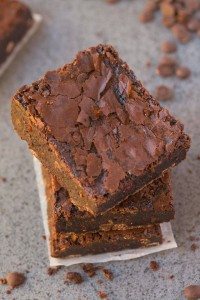 Healthier Flourless Chocolate Raspberry Brownies made with NO flour and NO butter and BETTER than boxed mixes- Fudgy, moist, gooey and with those gorgeous crinkled tops! {vegan, gluten free, paleo recipe}- thebigmansworld.com