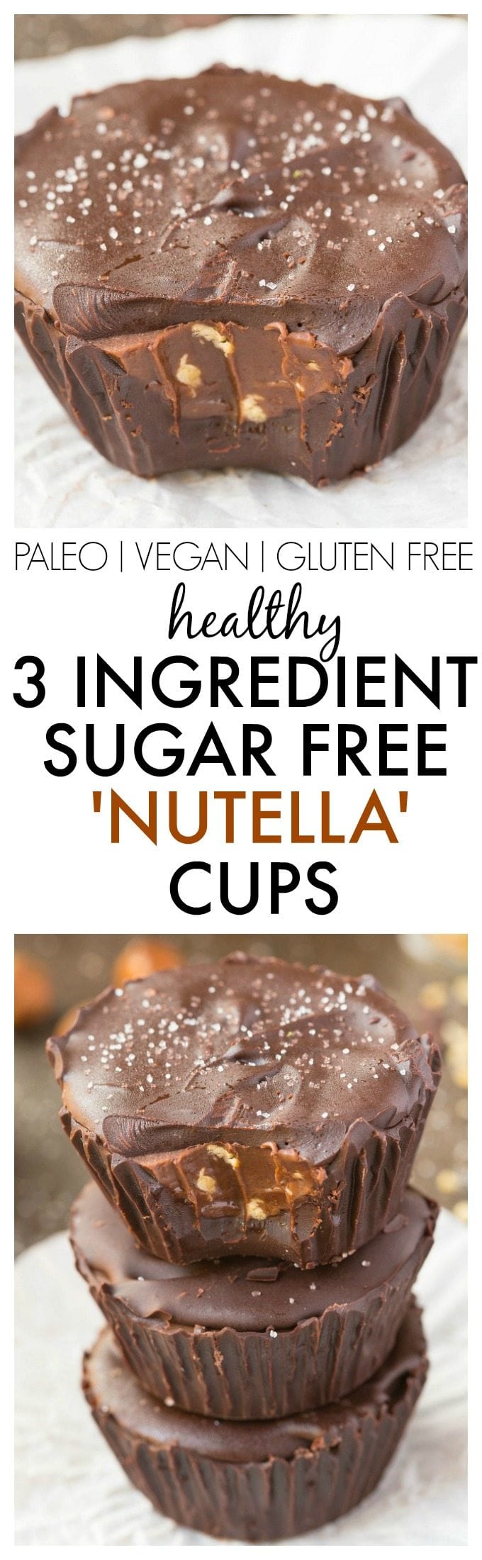 Healthy 3 Ingredient 'Nutella' Cups made with NO sugar, NO dairy and ridiculously easy AND delicious! {vegan, gluten free, paleo recipe}- thebigmansworld.com