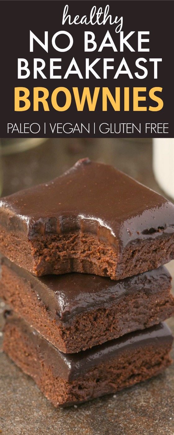 Healthy No Bake BREAKFAST Brownies- Loaded with chocolate and super fudgy, these wholesome brownies have NO butter, NO oil, NO grains and NO sugar! {vegan, gluten free, paleo recipe}- thebigmansworld.com