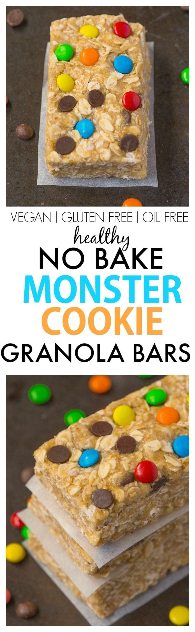 Healthy No Bake Monster Cookie Protein Granola Bars