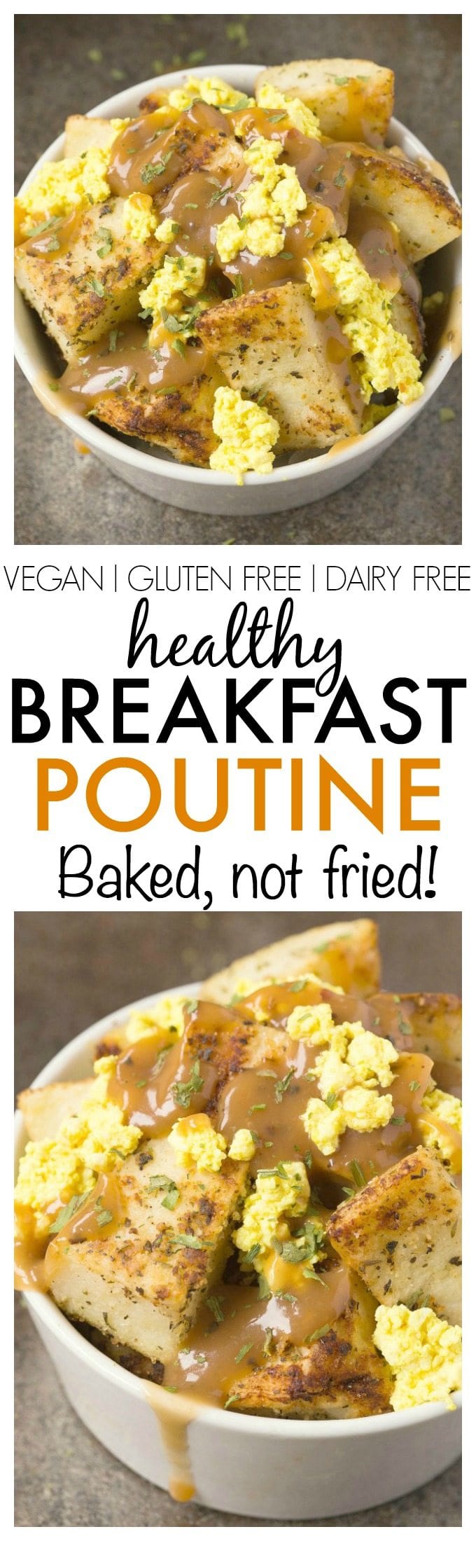 Healthy BREAKFAST Poutine- Have this traditionally fast-food classic for breakfast, completely lightened up, healthy and balanced- It's also BAKED, not fried! {vegan, gluten free, oil free recipe}- thebigmansworld.com