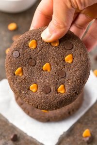 Healthy No Bake GIANT JUMBO Peanut Butter Breakfast Cookies- It's just like a peanut butter cup in healthy breakfast form- Simple, easy and made with NO sugar, butter, grains (oatmeal option!), or flour! {vegan, gluten free, grain free recipe}- thebigmansworld.com