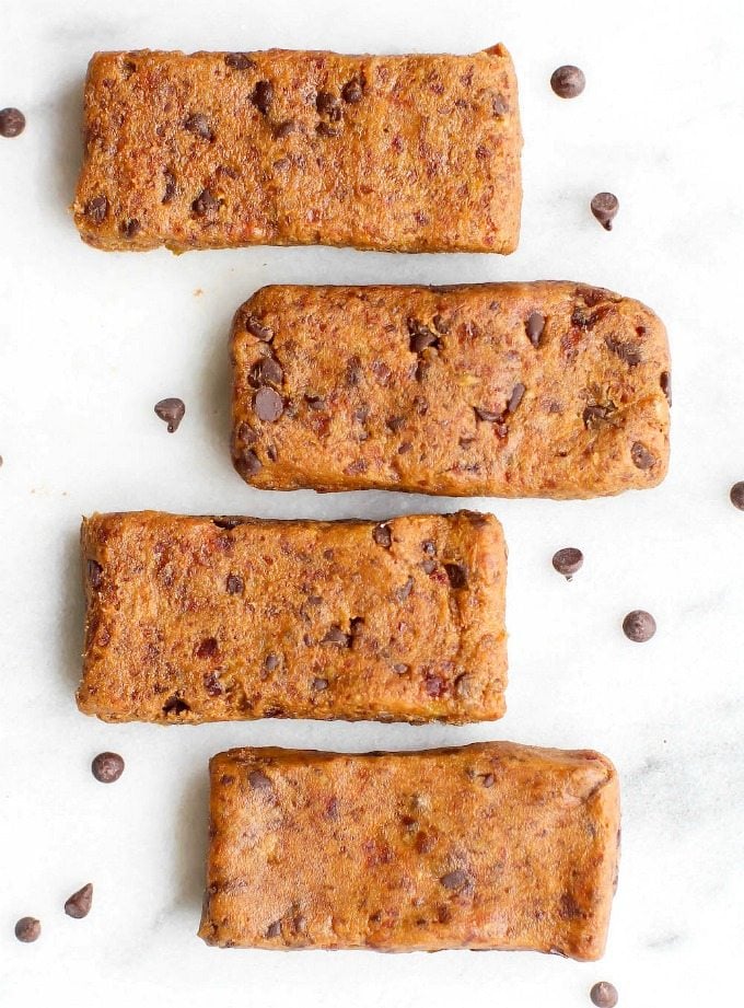 Healthy THREE Ingredient No Bake Cookie Dough Protein Bars- NO flour, grains, sugar, butter or oil and naturally sweetened- Seriously, SO Fudgy and just like cookie dough! {vegan, gluten free, paleo recipe} - thebigmansworld.com