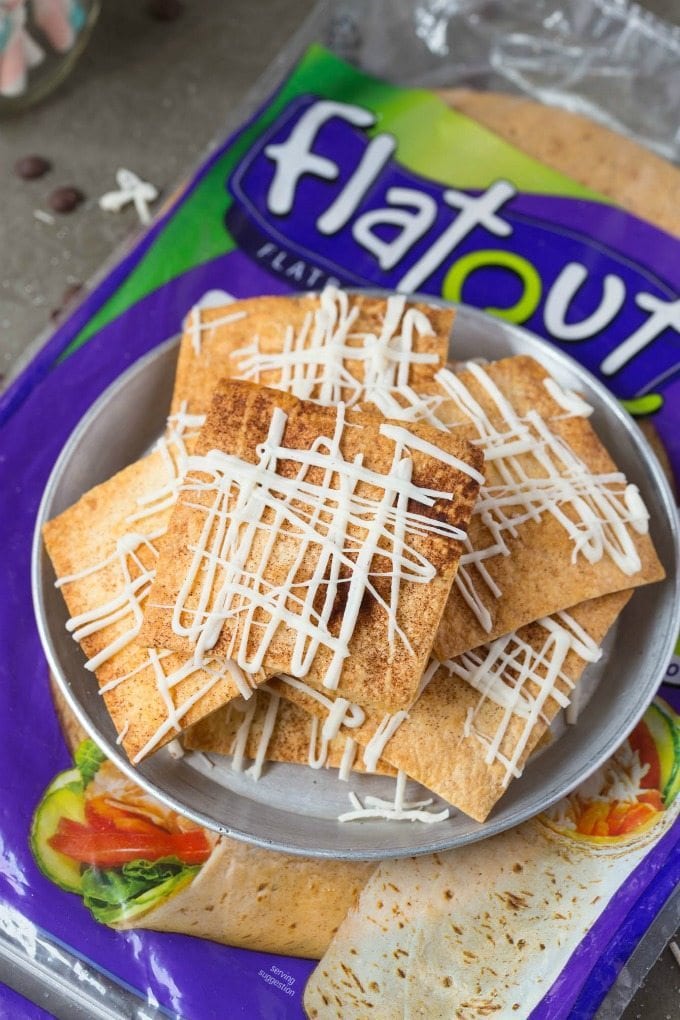 Healthy Cinnamon Roll Baked Pita Chips