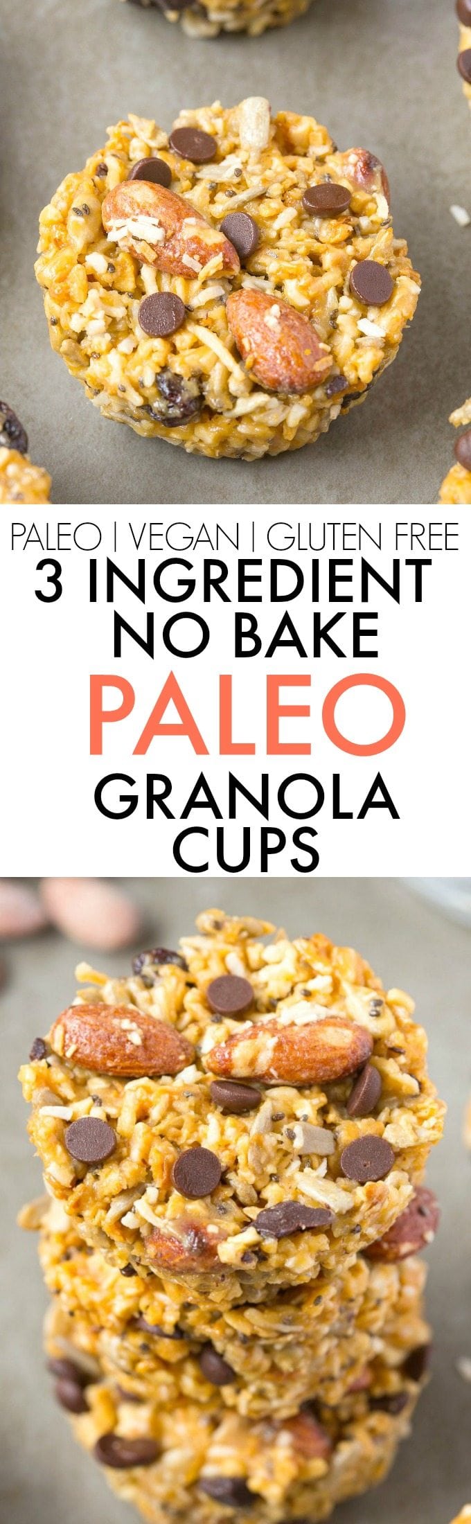 Healthy 3 Ingredient No Bake PALEO Granola Cups- Quick, easy and simple to whip up, these healthy snacks are perfect for back to school, lunch boxes and 100% GRAIN FREE! {vegan, gluten free, paleo recipe}- thebigmansworld.com 