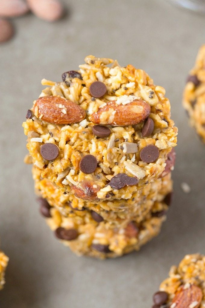 Healthy 3 Ingredient No Bake PALEO Granola Cups- Quick, easy and simple to whip up, these healthy snacks are perfect for back to school, lunch boxes and 100% GRAIN FREE! {vegan, gluten free, paleo recipe}- thebigmansworld.com 