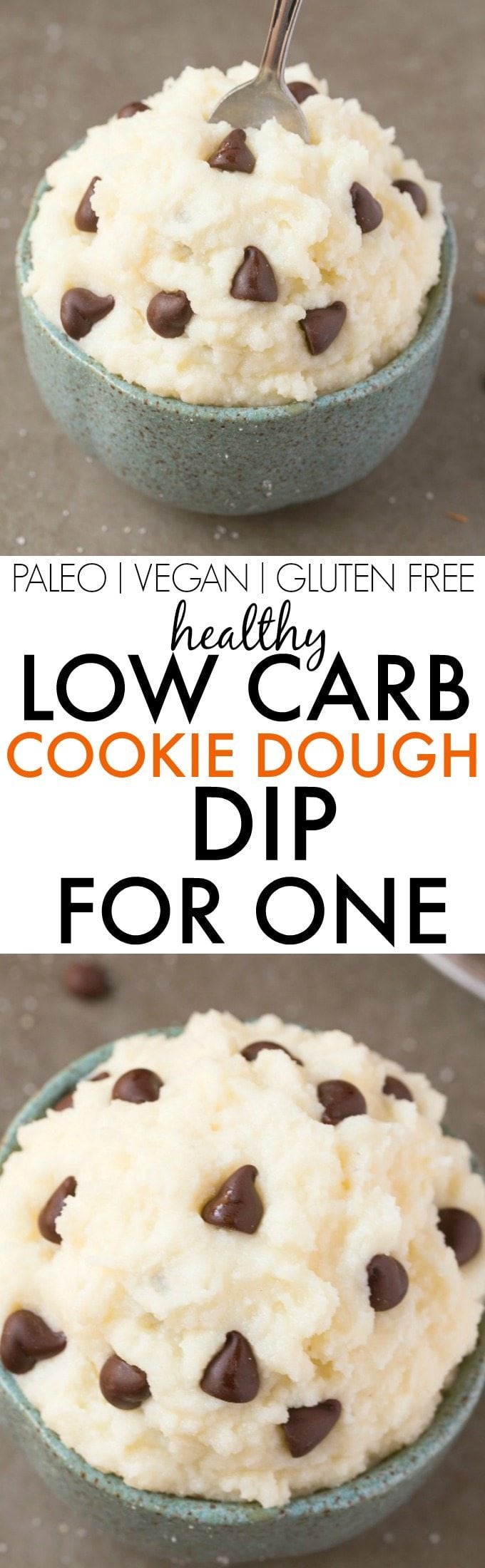 Healthy LOW CARB Cookie Dough Dip for ONE- A single serve, quick and easy dip which is thick, creamy and packed with protein- NO butter, sugar, dairy or cream! {vegan, gluten free, paleo recipe}- thebigmansworld.com