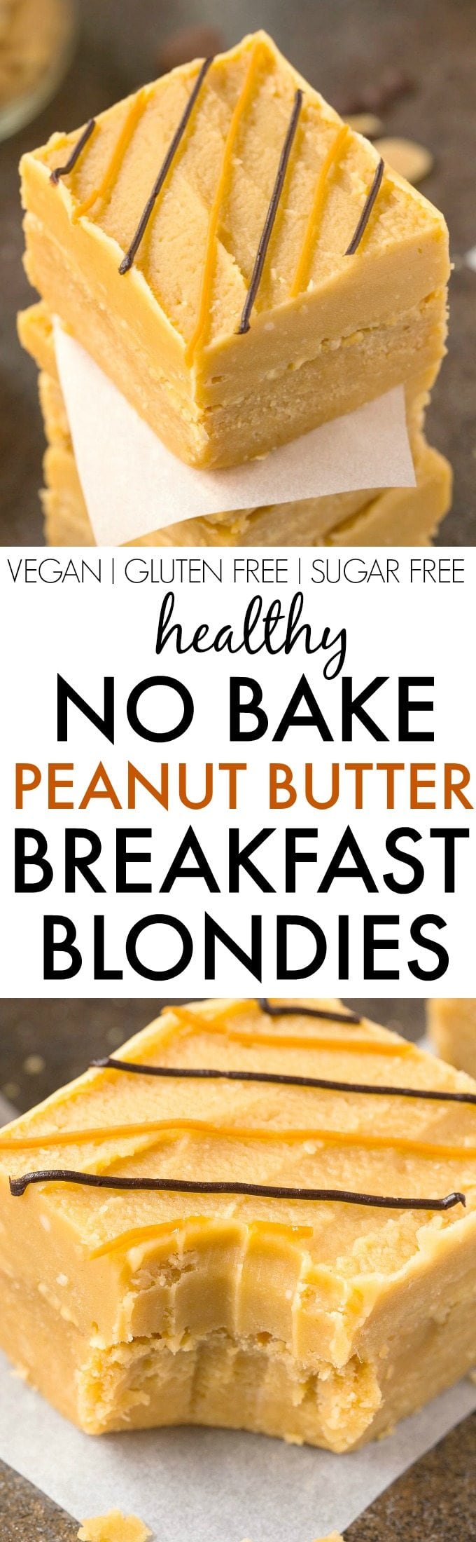 Healthy NO BAKE Peanut Butter BREAKFAST Blondies- Thick, chewy and like having dessert for breakfast but healthy- NO nasties and packed with protein- Nut free and peanut free option too! {vegan, gluten free, paleo recipe}- thebigmansworld.com