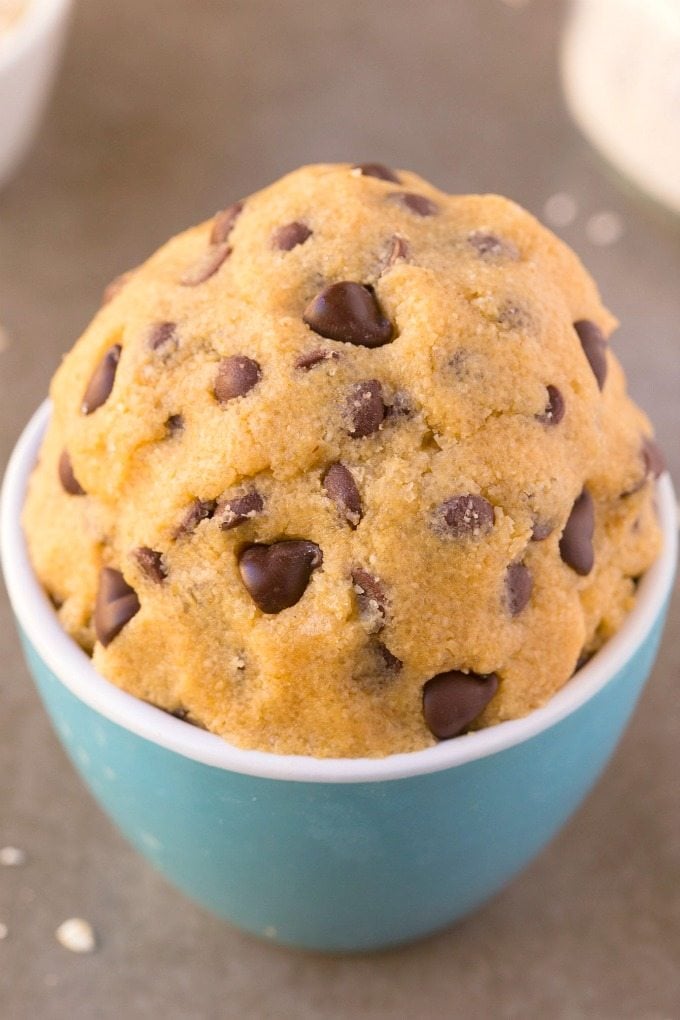 Healthy SINGLE SERVE Oatmeal Chocolate Chip BREAKFAST Cookie Dough- NO eggs, flour, white sugar, butter or dairy and 100% acceptable for breakfast! Quick, easy and sinfully nutritious! Single Serving! {vegan, gluten free, dairy free recipe}- thebigmansworld.com