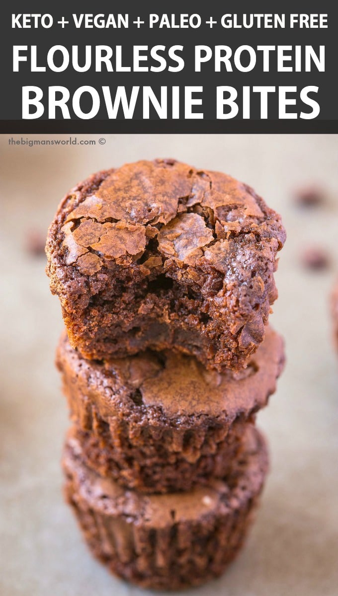 Easy flourless protein brownie bites recipe made with no eggs and peanut butter