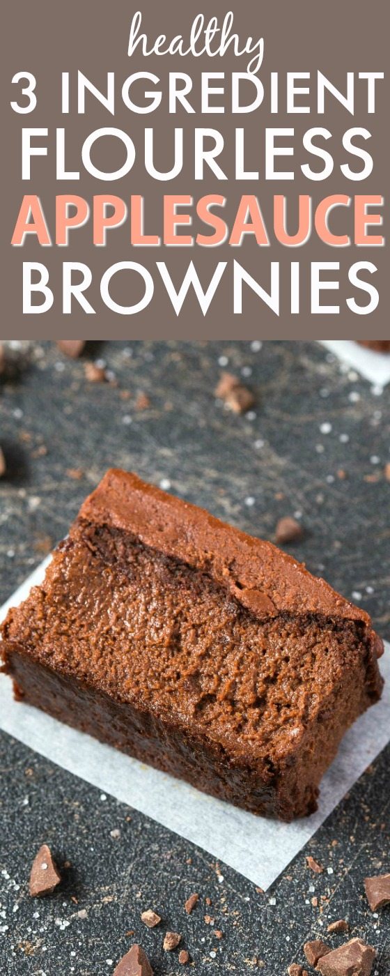 Healthy 3 Ingredient FLOURLESS Applesauce Brownies- SO easy, simple and super fudgy- NO butter, NO flour, NO sugar and NO oil needed at all! {vegan, gluten free, paleo recipe}- thebigmansworld.com
