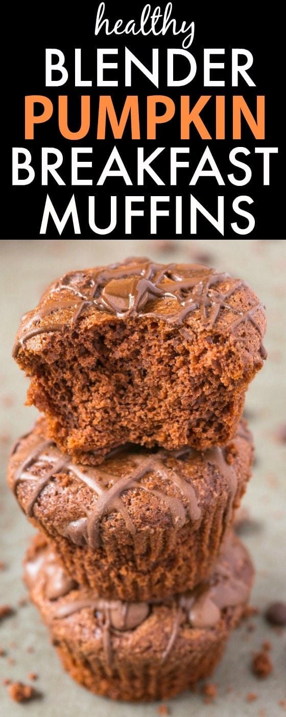 Healthy BLENDER Pumpkin Breakfast Muffins made with NO butter, oil, flour or sugar but you'd never tell- Freezer friendly, Easy AND delicious! The perfect snack or dessert too! {vegan, gluten free, flourless, paleo recipe}- thebigmansworld.com