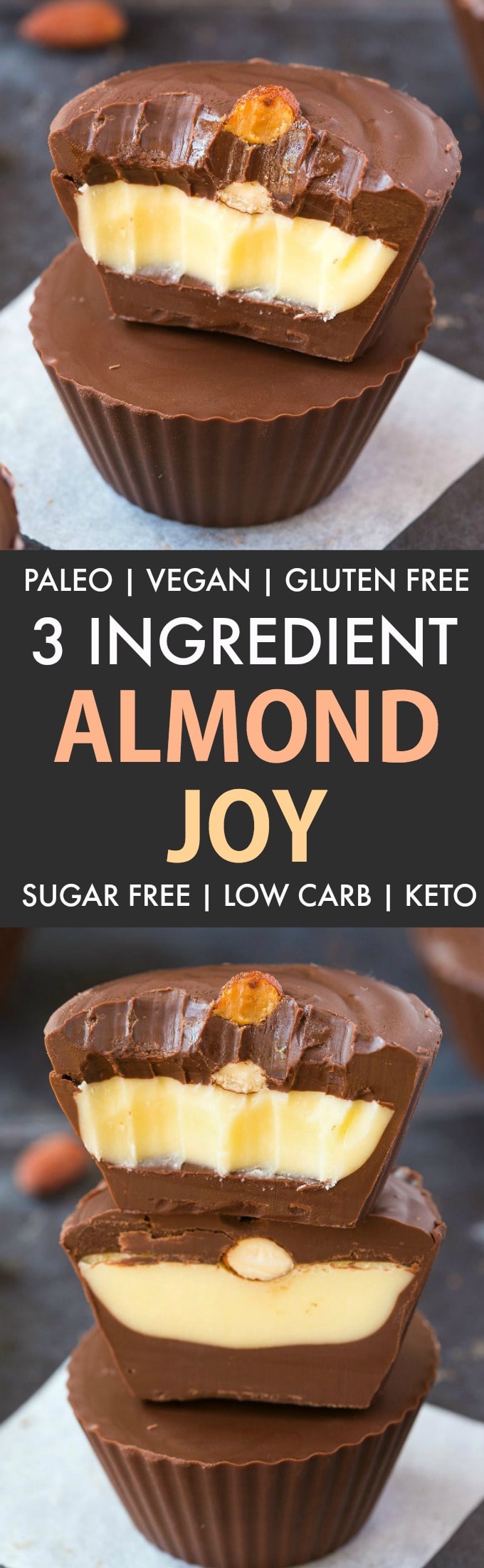 healthy 3 ingredient sugar free almond joy cups