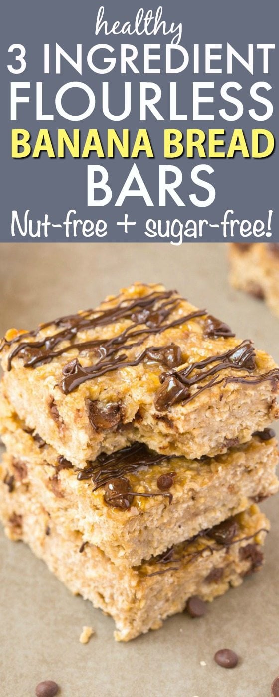 healthy 3 ingredient flourless banana bread bars
