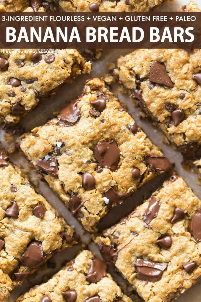 Easy banan brød barer uden mel, ingen sukker og ingen smør! Vegansk, glutenfri og paleo mulighed.