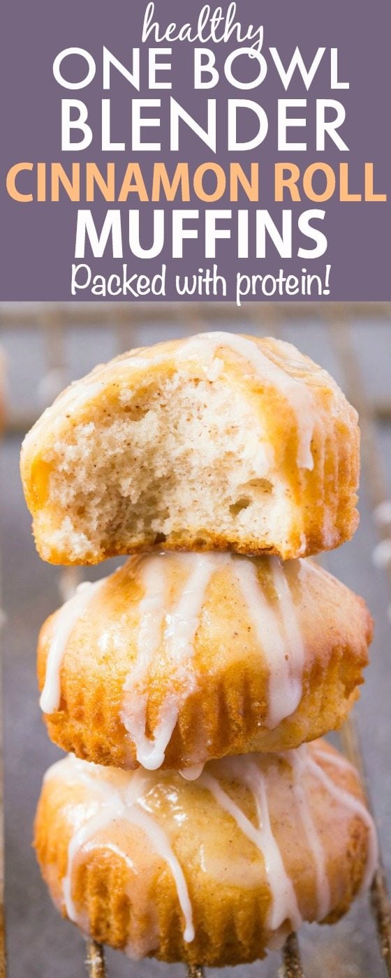 Healthy ONE BOWL BLENDER Cinnamon Roll Muffins- These quick, easy and fuss-free muffins are light and fluffy on the inside and tender on the outside- Topped with a double glaze which is completely sugar free and healthy! NO butter, oil, flour, grains OR sugar! {vegan, gluten free, paleo recipe}- thebigmansworld.com