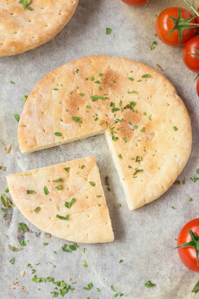 coconut flour pizza crusts topped with basil.