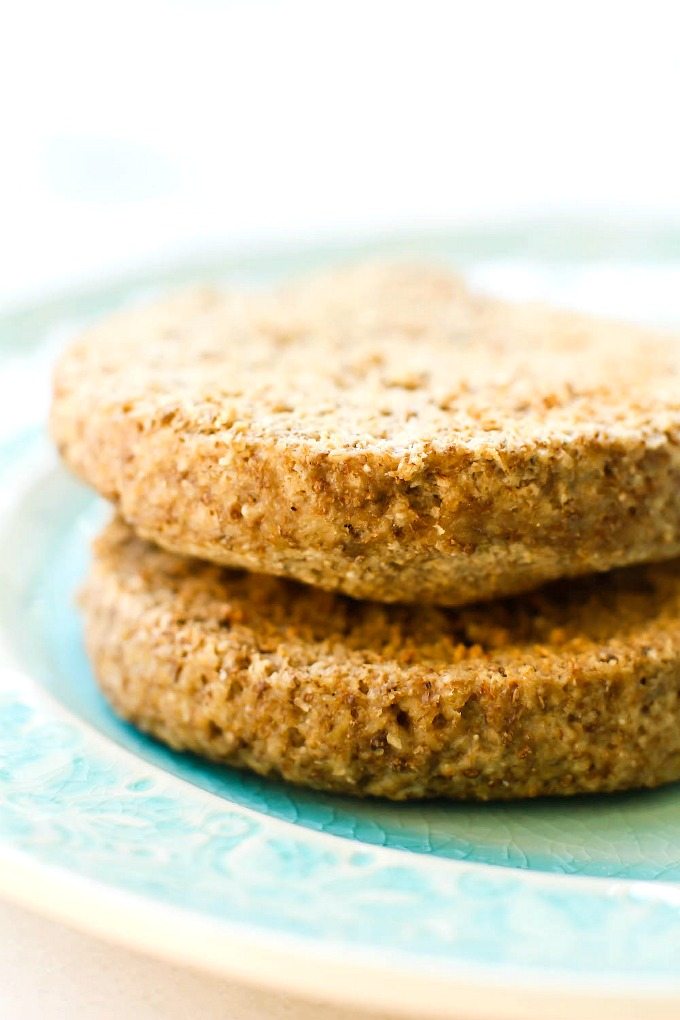 TWO Minute Flourless English Muffin- Perfect toasted and a bread alternative, these crispy, chewy and tender English muffins are completely yeast free and made in a microwave or an oven- There is a grain free option too! {Vegan, gluten free, paleo recipe}- thebigmansworld.com