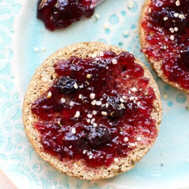 TWO Minute Flourless English Muffin- Perfect toasted and a bread alternative, these crispy, chewy and tender English muffins are completely yeast free and made in a microwave or an oven- There is a grain free option too! {Vegan, gluten free, paleo recipe}- thebigmansworld.com