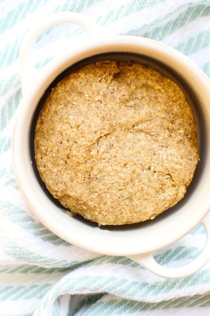 TWO Minute Flourless English Muffin- Perfect toasted and a bread alternative, these crispy, chewy and tender English muffins are completely yeast free and made in a microwave or an oven- There is a grain free option too! {Vegan, gluten free, paleo recipe}- thebigmansworld.com