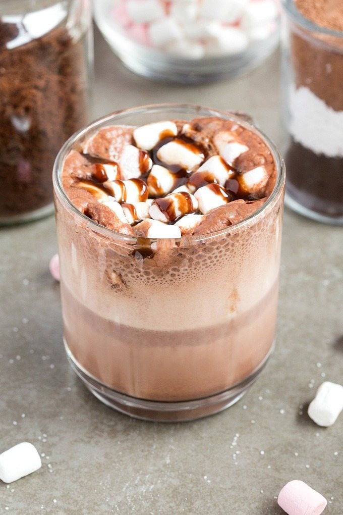 Healthy Homemade High Protein Hot Chocolate Mix (V, GF, Paleo)- An easy, 3 ingredient hot cocoa mix completely sugar free, low carb, and dairy free- Just add water for a cozy, comforting and guilt-free drink! Perfect for gifts, DIY and holidays! {vegan, gluten free, paleo recipe}- thebigmansworld.com